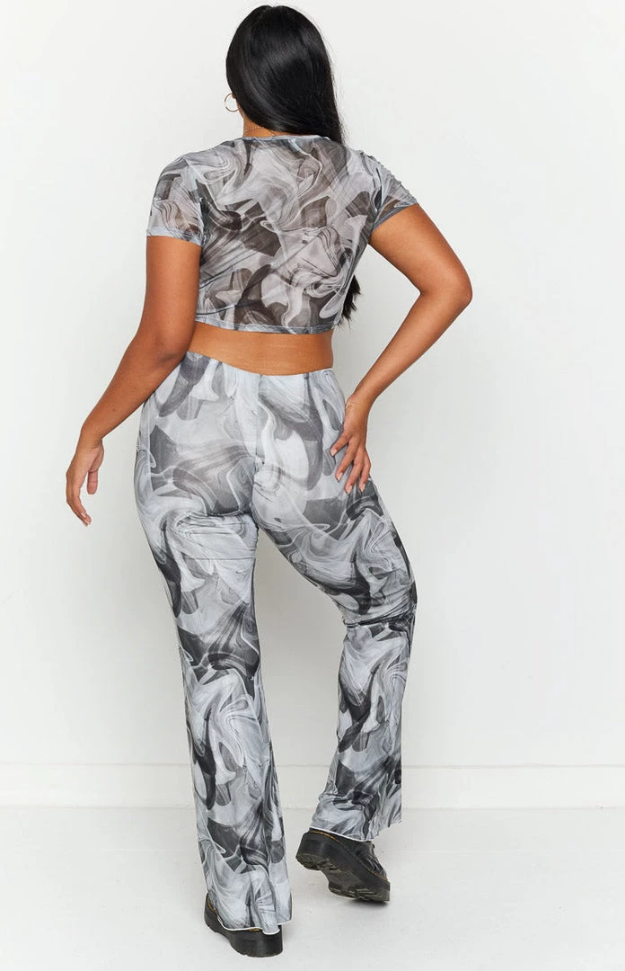 BB Exclusive Willow Black Print Mesh Flare Pants 4 BB Exclusive Willow Black Print Mesh Flare Pants