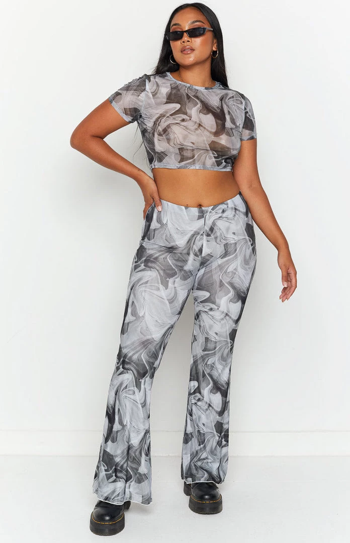 BB Exclusive Willow Black Print Mesh Flare Pants 6 BB Exclusive Willow Black Print Mesh Flare Pants