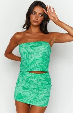 BB Exclusive Wynter Green Print Mesh Mini Skirt Bottoms