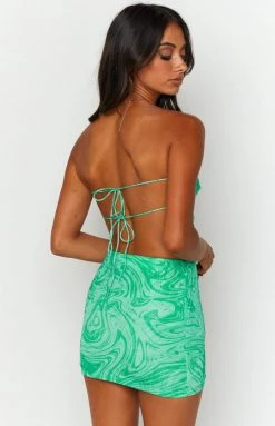 BB Exclusive Wynter Green Print Mesh Mini Skirt Bottoms