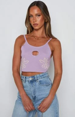 Beginning Boutique Yancey Purple Cut Out Top Tops
