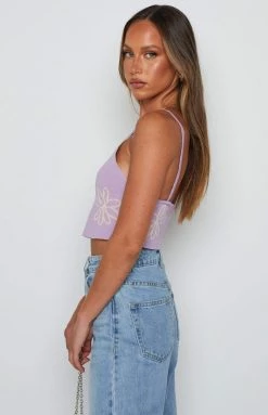 Beginning Boutique Yancey Purple Cut Out Top Tops