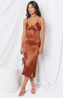 Beginning Boutique York Back Cut Out Midi Dress Rust Dresses