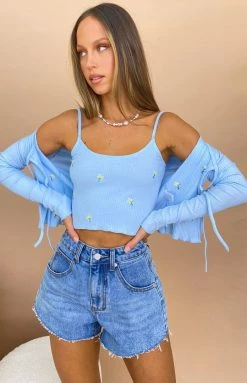 Beginning Boutique Young Hearts Ribbed Tie Top And Cami Set Blue