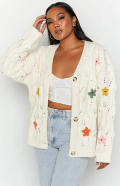 Beginning Boutique Zanetti Cream Flower Cardigan