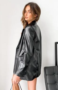 Beginning Boutique Outerwear Zina PU Blazer Black