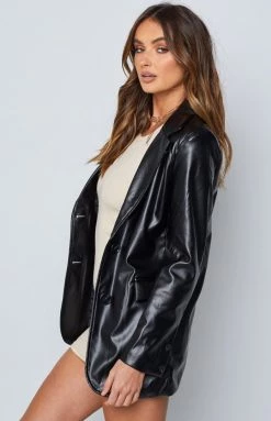 Beginning Boutique Outerwear Zina PU Blazer Black