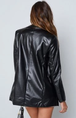 Beginning Boutique Outerwear Zina PU Blazer Black
