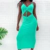 BB Exclusive Zoey Green Ruched Front Midi Dress