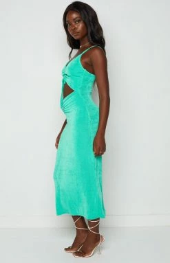 BB Exclusive Zoey Green Ruched Front Midi Dress