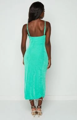 BB Exclusive Zoey Green Ruched Front Midi Dress