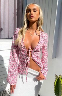BB Exclusive Zoey Pink Floral Tie Long Sleeve Top