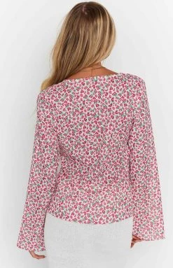 BB Exclusive Zoey Pink Floral Tie Long Sleeve Top
