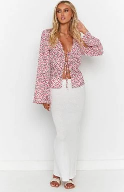 BB Exclusive Zoey Pink Floral Tie Long Sleeve Top