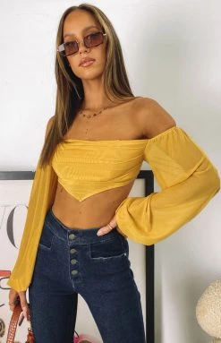 Beginning Boutique Big Ideas Off Shoulder Top Gold