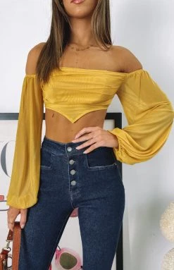 Beginning Boutique Big Ideas Off Shoulder Top Gold