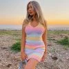 Beginning Boutique Cloud Nine Halter Mini Dress Rainbow