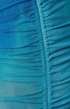 Beginning Boutique Coral Ruched Mini Skirt Blue Bottoms