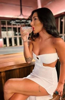 BB Exclusive Hendry White Knit Strapless Midi Dress Dresses