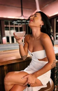 BB Exclusive Hendry White Knit Strapless Midi Dress Dresses