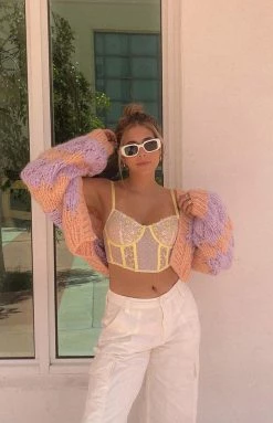 Beginning Boutique Kinley Chunky Knit Cardi Pink Tops