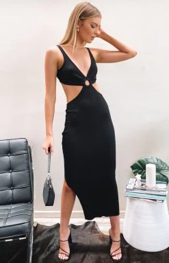 Beginning Boutique Katanna Cut Out Midi Dress Black