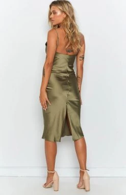 Beginning Boutique Schiffer Slip Midi Dress Khaki Dresses