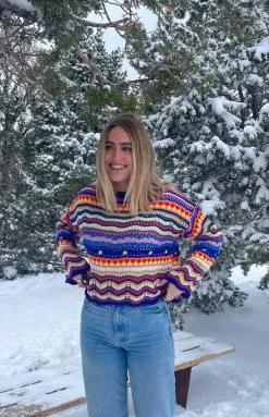 Beginning Boutique Long Weekend Sweater Blue Long Sleeve Tops