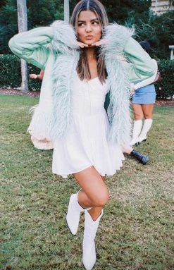 Beginning Boutique Lucille Green Fur Jacket New