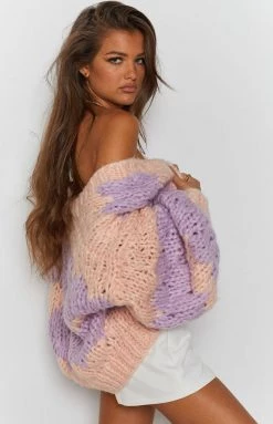 Beginning Boutique Kinley Chunky Knit Cardi Pink Tops