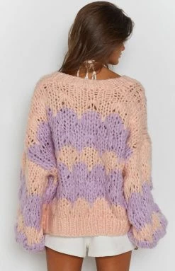 Beginning Boutique Kinley Chunky Knit Cardi Pink Tops