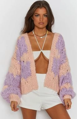 Beginning Boutique Kinley Chunky Knit Cardi Pink Tops