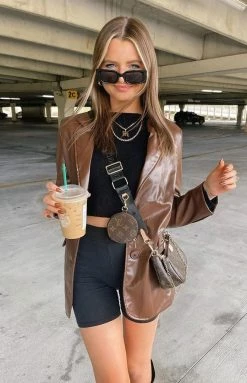 Beginning Boutique Zina PU Blazer Brown