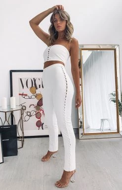 The Edit Bottoms Push My Buttons Pants White