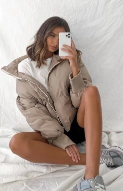 Beginning Boutique Remi Puffer Jacket Nude New