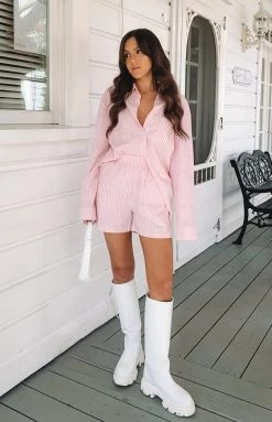 Emma Rose X Beginning Boutique The Sarah Shirt Pink Pinstripe Tops