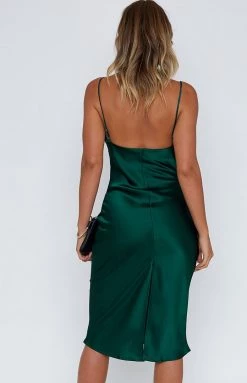 Beginning Boutique Schiffer Slip Midi Dress Emerald