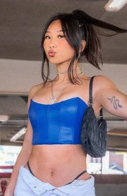 BB Exclusive Tops Bonita Blue PU Corset Top