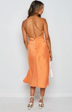 Beginning Boutique Weekend Fling Orange Midi Dress
