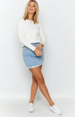 Beginning Boutique Tops Cambrie Long Sleeve Knit Top White