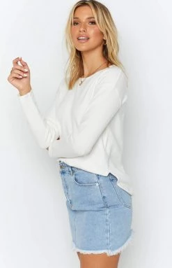 Beginning Boutique Tops Cambrie Long Sleeve Knit Top White